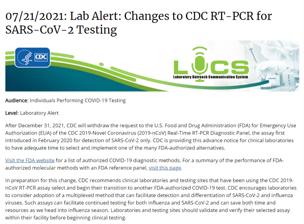 文章配图:【新风向】美国疾控中心发布关于RT-PCR检测SARS-CoV-2变化的通告!