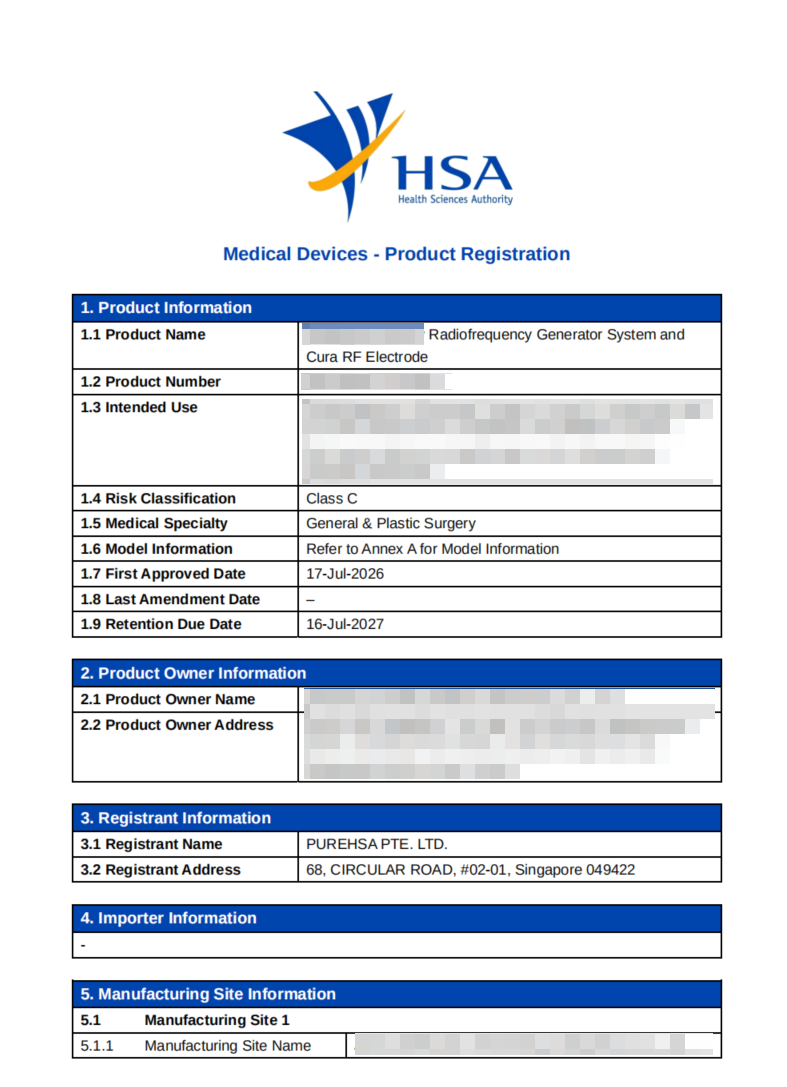 文章配图:普瑞纯证助力国产射频消融系统成功获得新加坡HSA Class C注册证