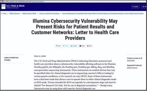 文章配图:美国 FDA 警示:illumina 多款测序仪有严重安全漏洞!