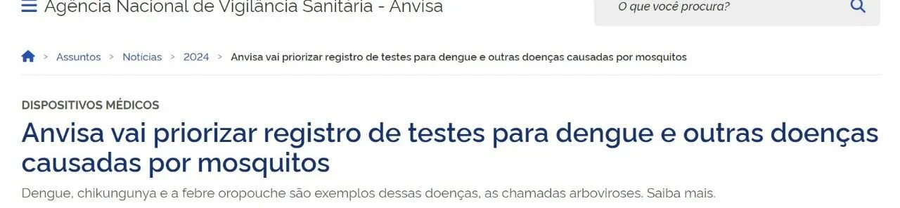 文章配图:巴西Anvisa:将优先登记登革热和虫媒病毒检测