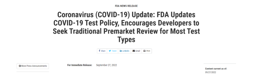 文章配图：重磅！FDA更新COVID-19测试政策，大多数测试类型回归传统上市前审查