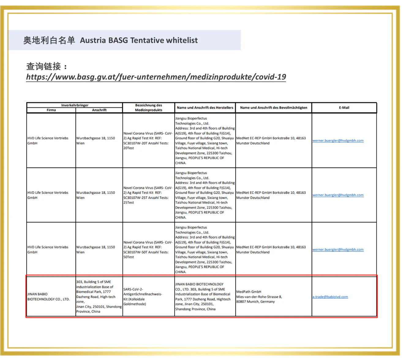 文章配图:百博生物新冠抗原产品荣获多国白名单,助力全球新冠肺炎疫情防控