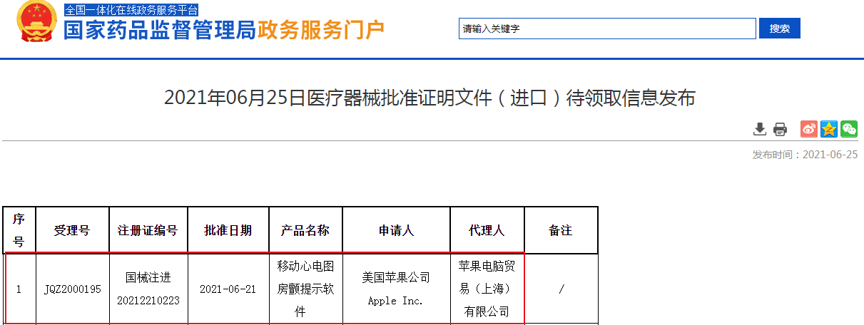 文章配图：苹果切入中国医疗器械赛道！已获国家药监局审批